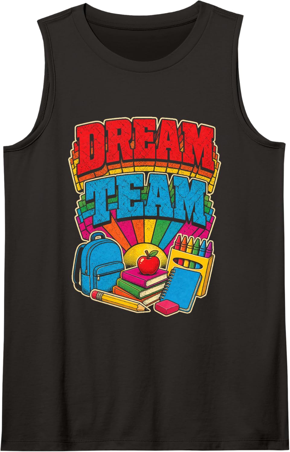 Elementary Dream Team Retro Back to School Kids Squad Sleeveless Tank Top - Black