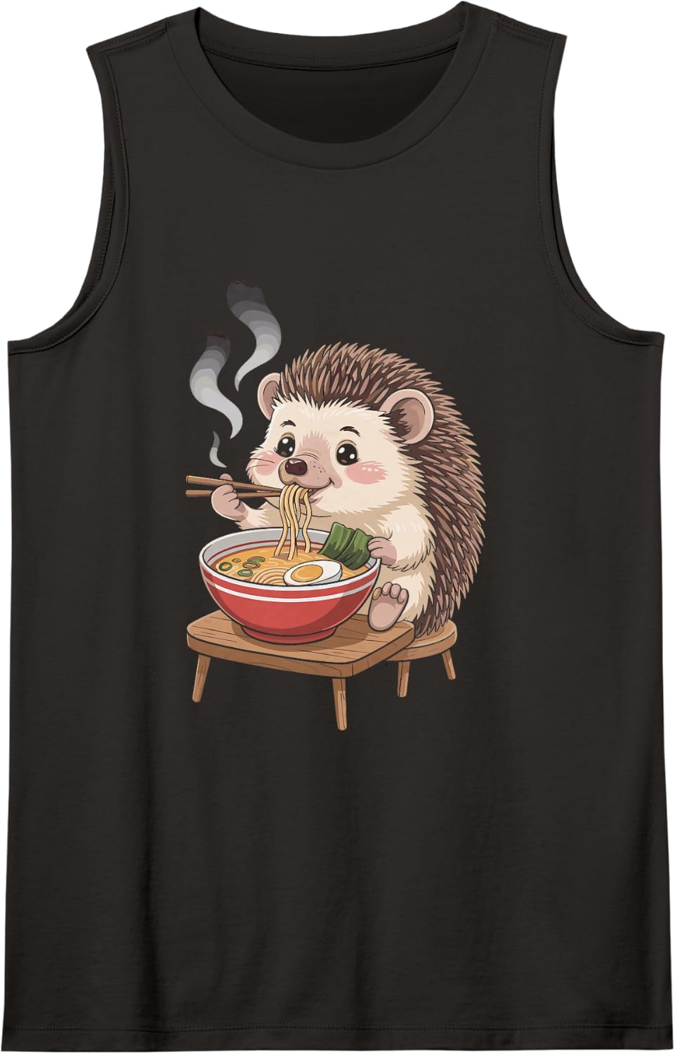 Cute Hedgehog Eating Ramen Noodles Sleeveless Tank Top - Black