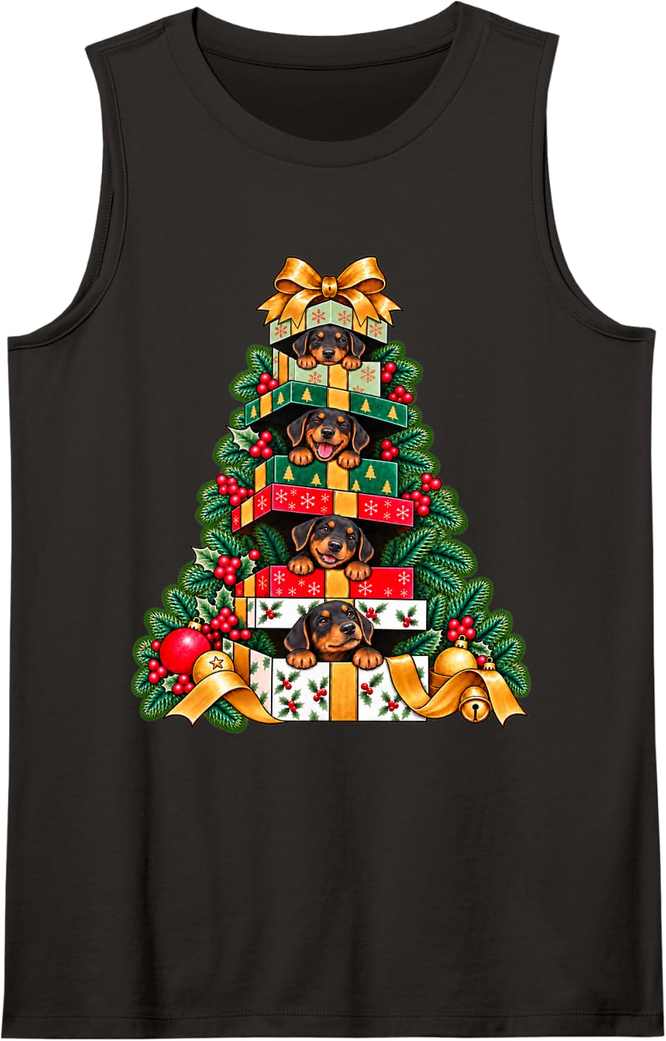 Doberman Pinscher Stacked Wrapped Box Holiday Tree Surprise Sleeveless Tank Top - Black
