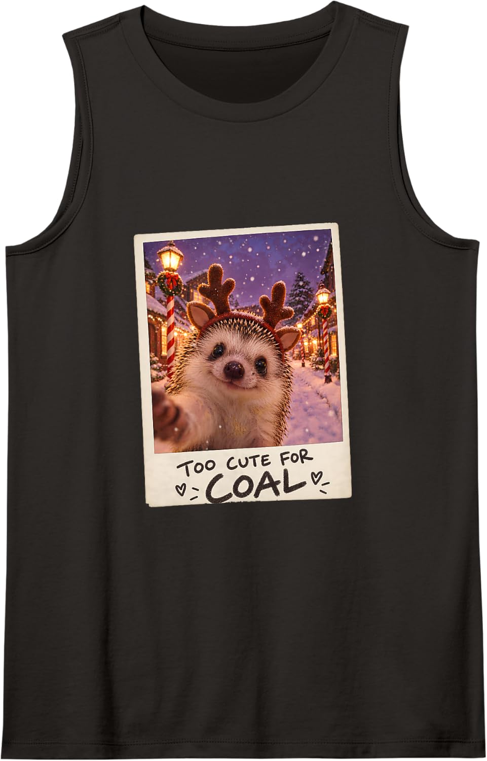 Too Cute for Coal Hedgehog Selfie Christmas Humor Sleeveless Tank Top - Black