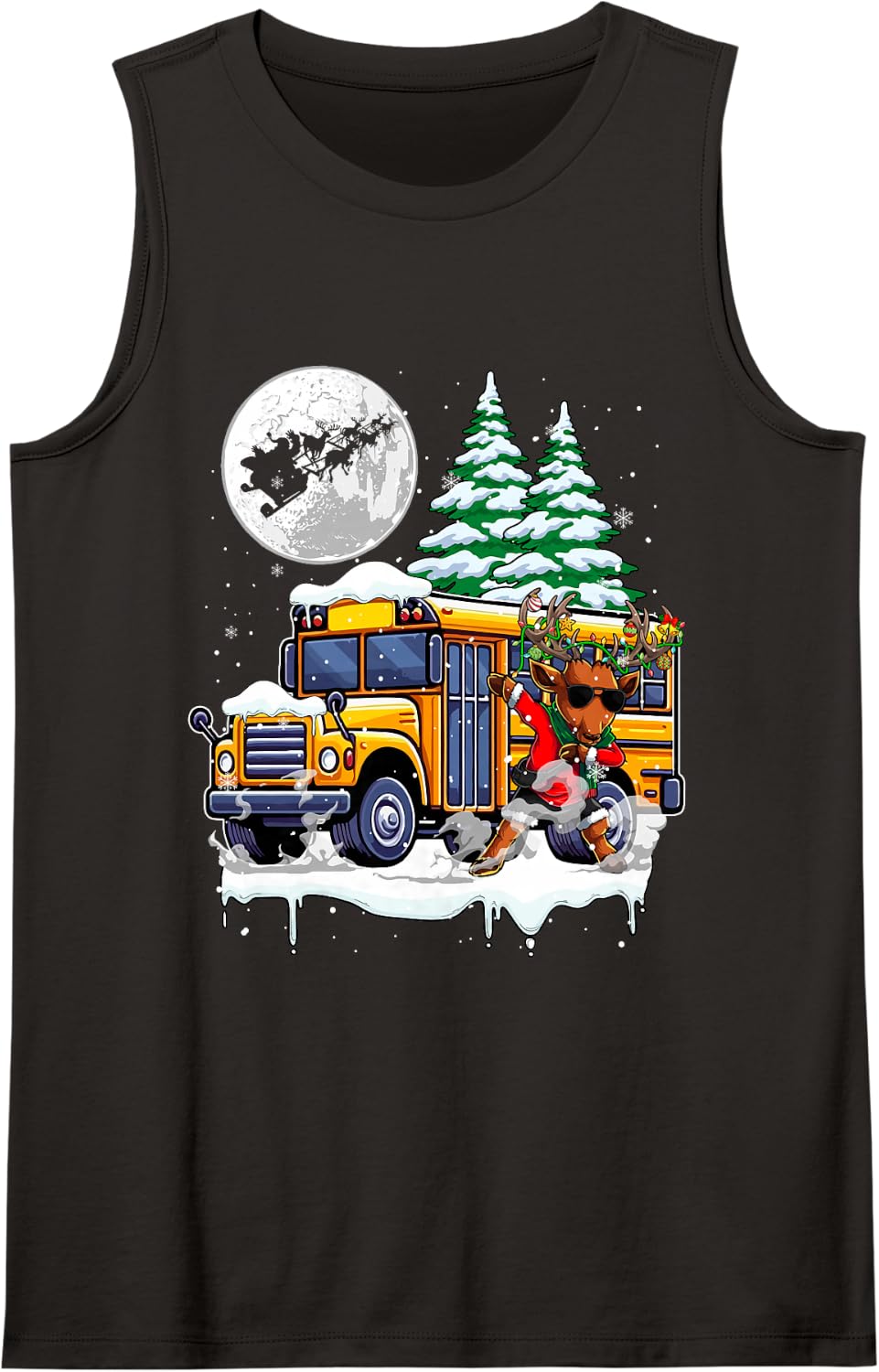 Dabbing Reindeer On School Bus Christmas Driver Lover Kids Sleeveless Tank Top - Black