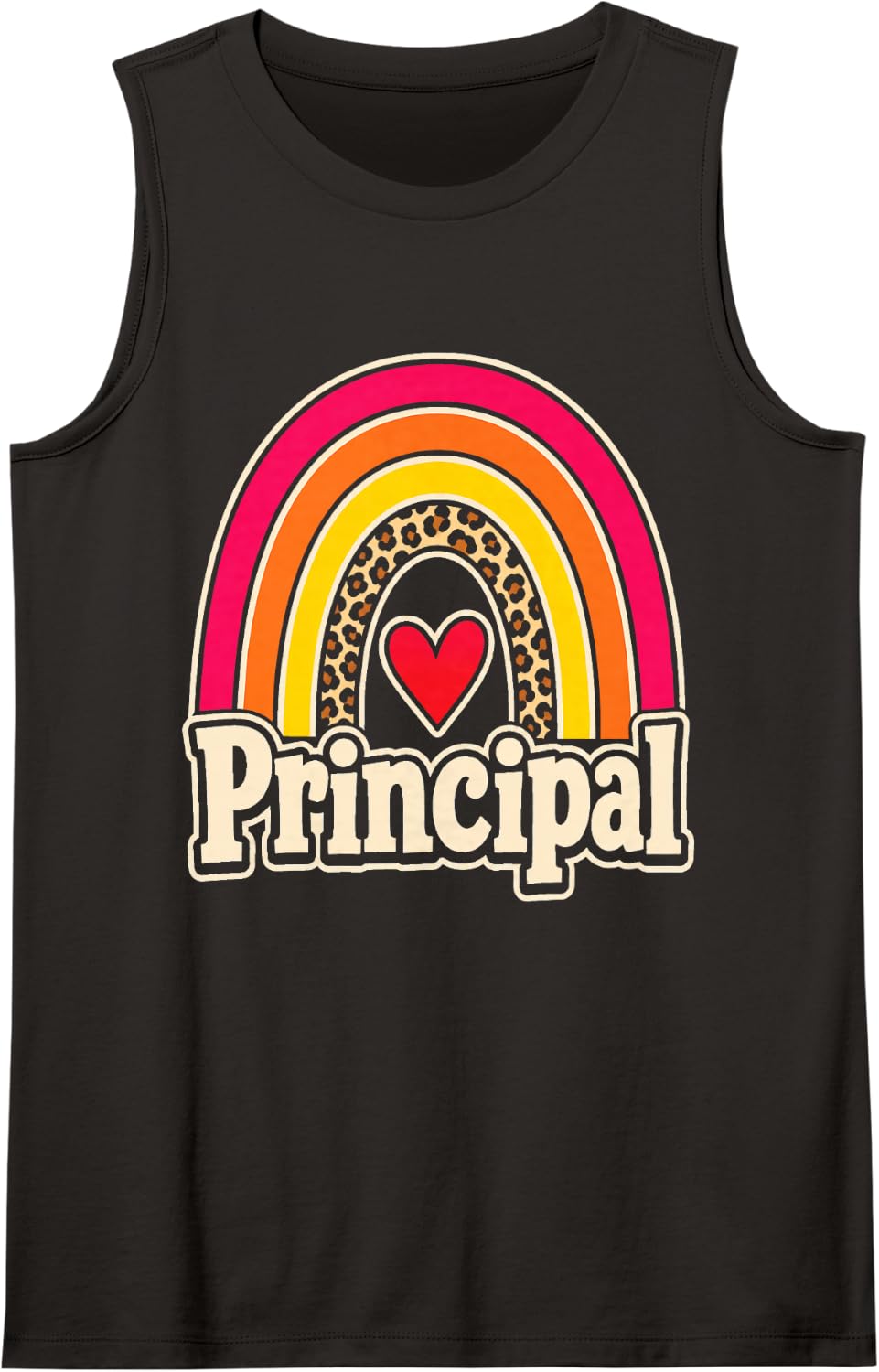 Principal Elementary School Gift Leopard Retro Appreciation Sleeveless Tank Top - Black