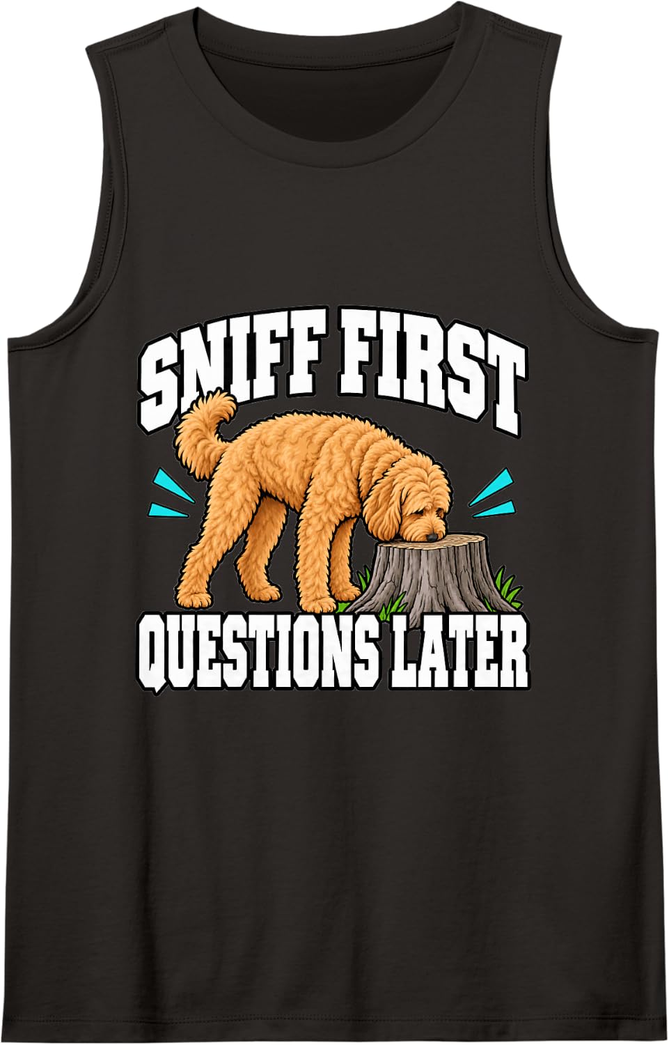 Goldendoodle Sniff First Questions Later Dog Dad Funny Sleeveless Tank Top - Black