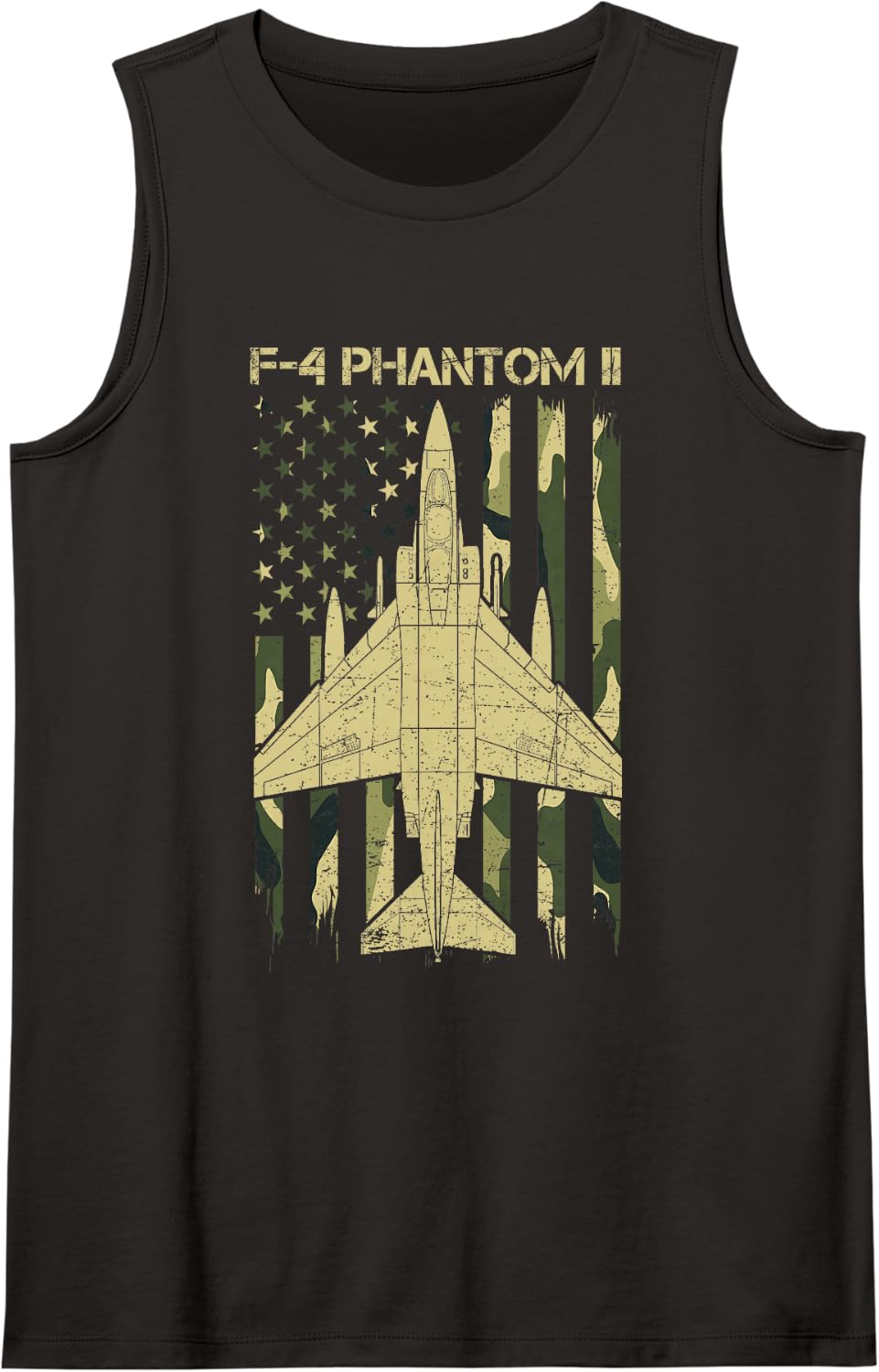 F-4 Phantom II Flag US Camouflage Fighter Jet Aircraft Tank Top - Black