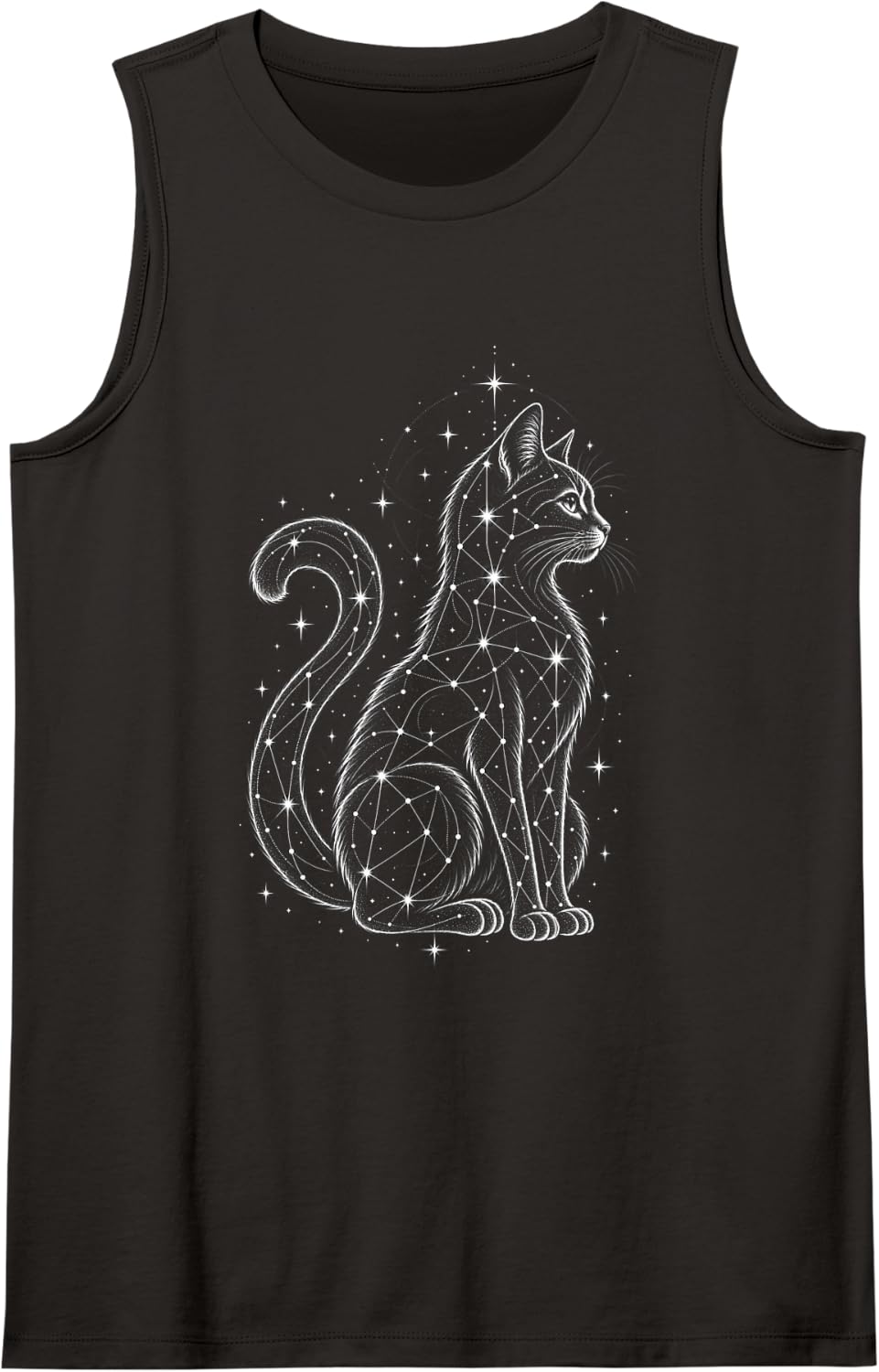 Cosmic Cat Starry Night Feline Lover Graphic Tank Top - Black