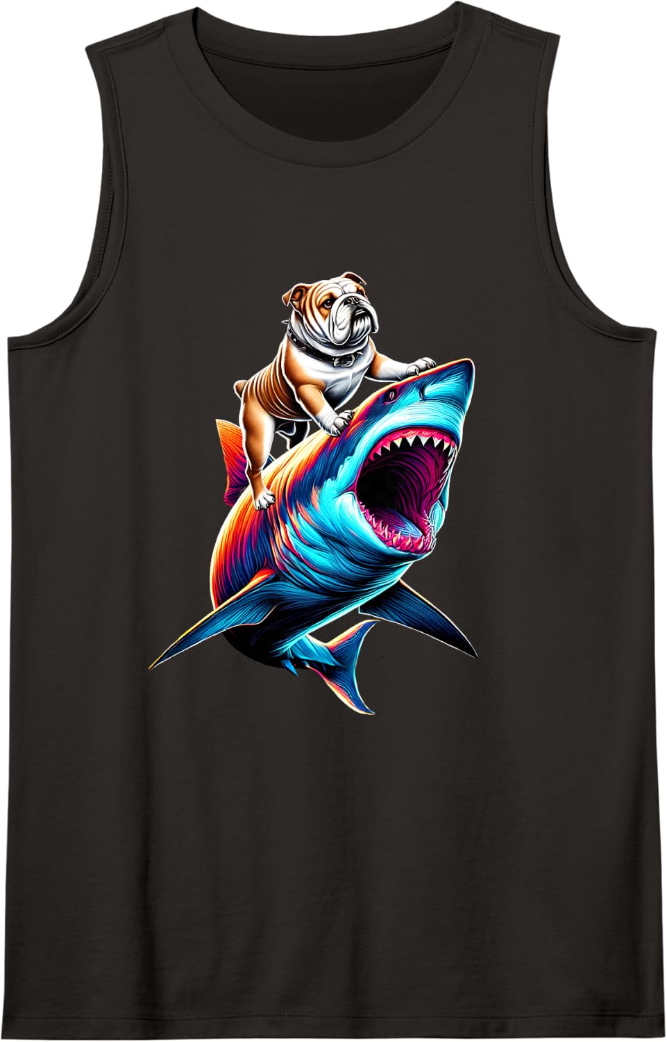 Funny Bulldog Riding Shark Bulldog Lover Sleeveless Tank Top - Black