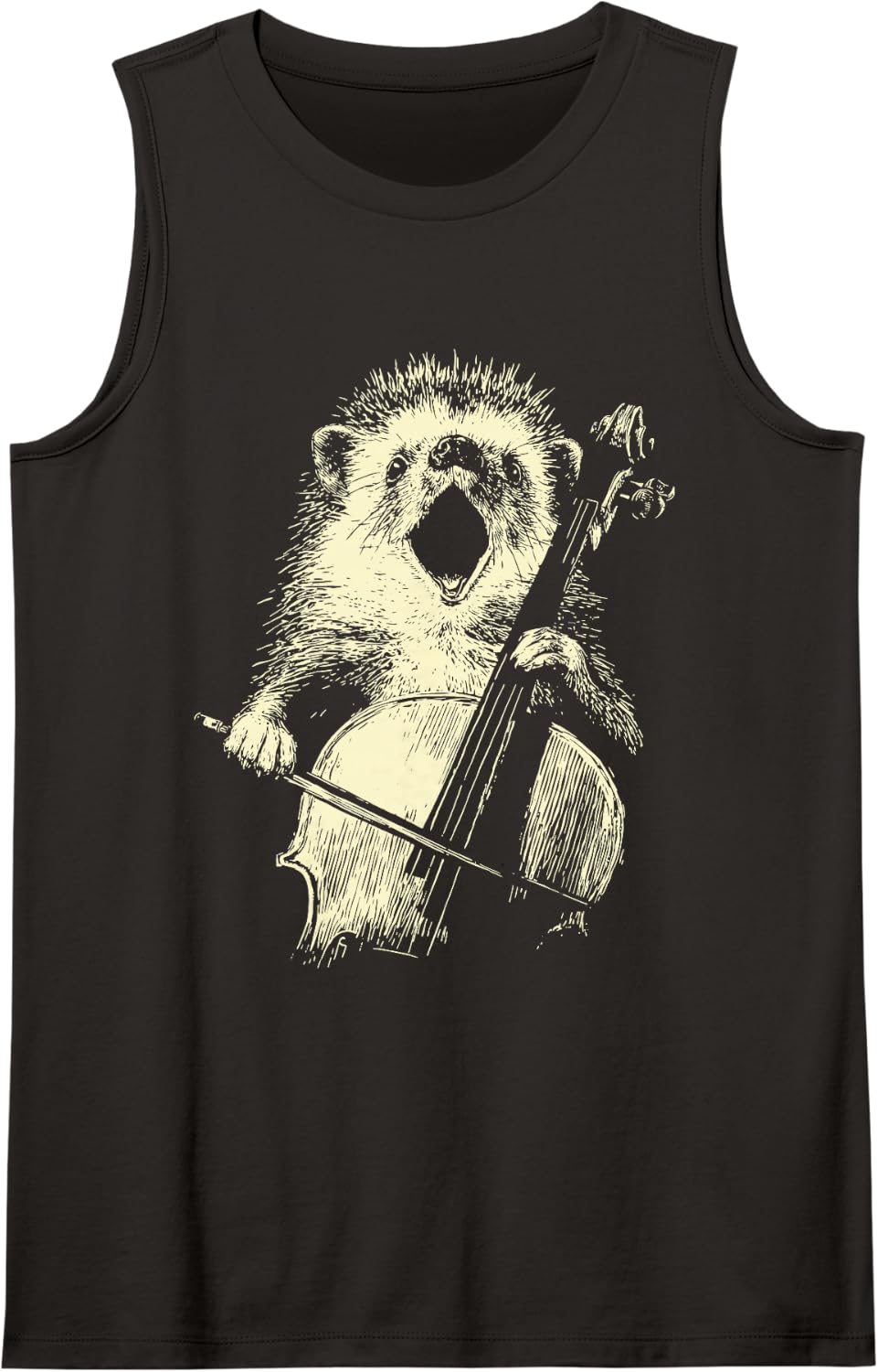 Cute Hedgehog Playing Cello Funny Animal Musician Cellist Sleeveless Tank Top - Black