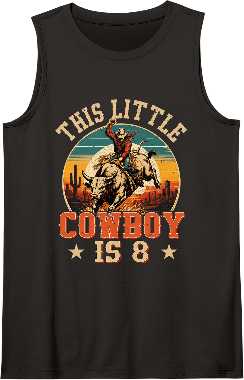 8 Years Old Bull Riding Lover 8th Birthday Cowboy Theme Tank Top - Black
