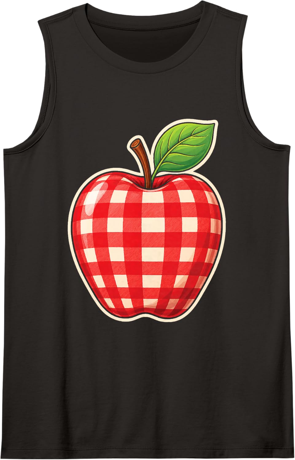 Elementary School Teacher Apple Gingham Check Cute Art Sleeveless Tank Top - Black