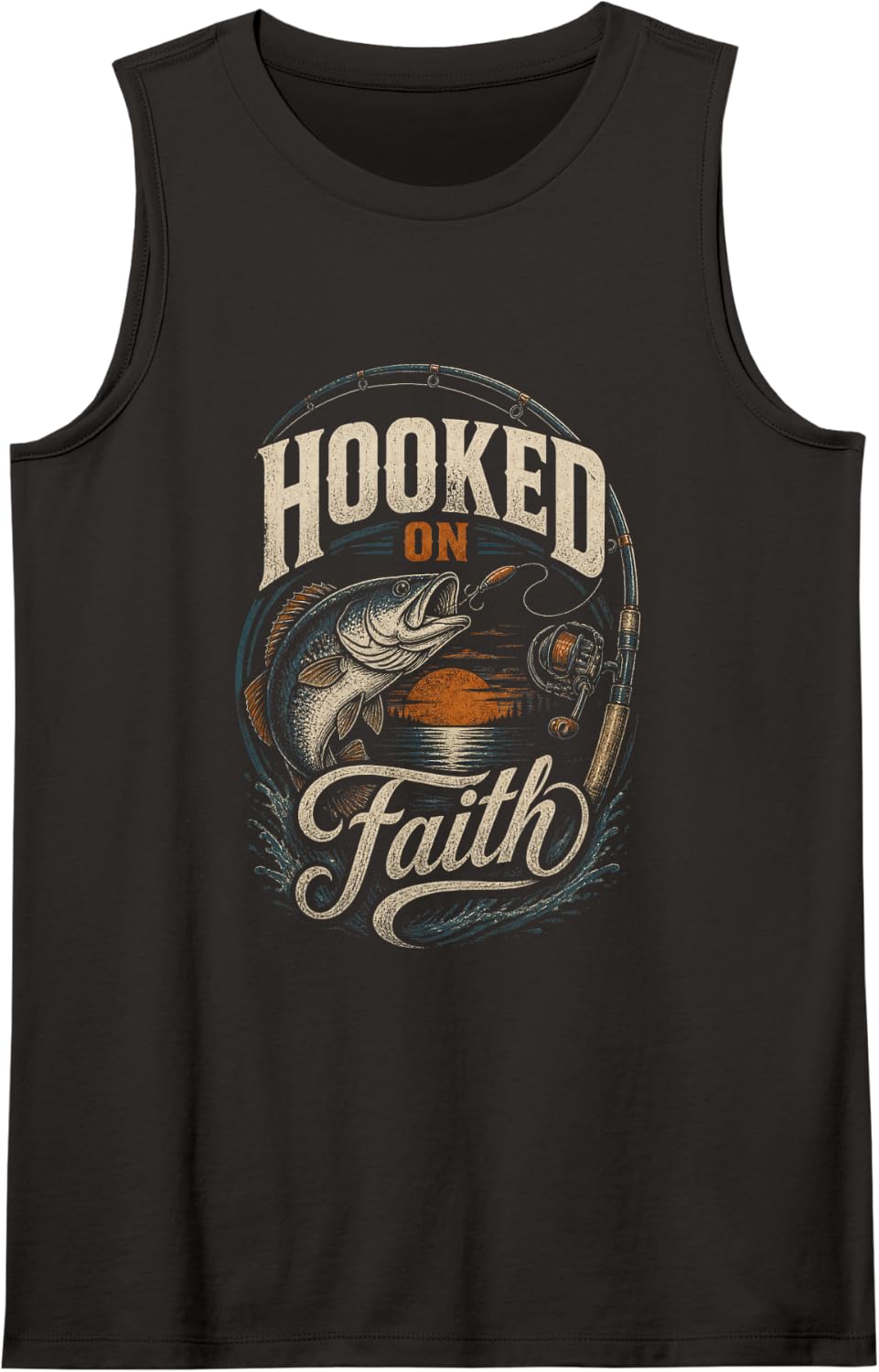Hooked on Faith Fishing Tank Top - Black