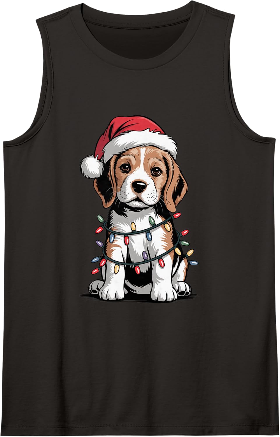 Festive Cute Beagle Puppy Christmas Lights Dog Mom Dad Lover Sleeveless Tank Top - Black