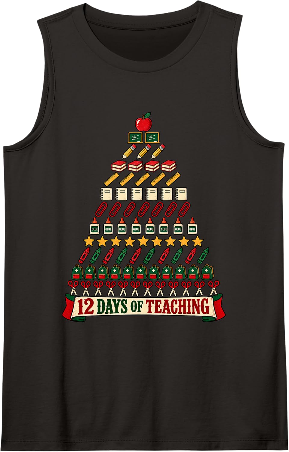12 Days of Teaching Christmas for Elementary Teachers Sleeveless Tank Top - Black