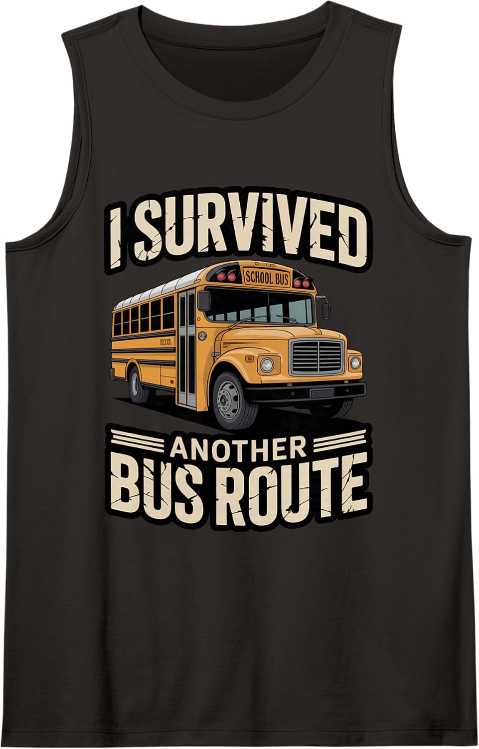 Survived Another Bus Route Teacher Student Kids School Bus Sleeveless Tank Top - Black