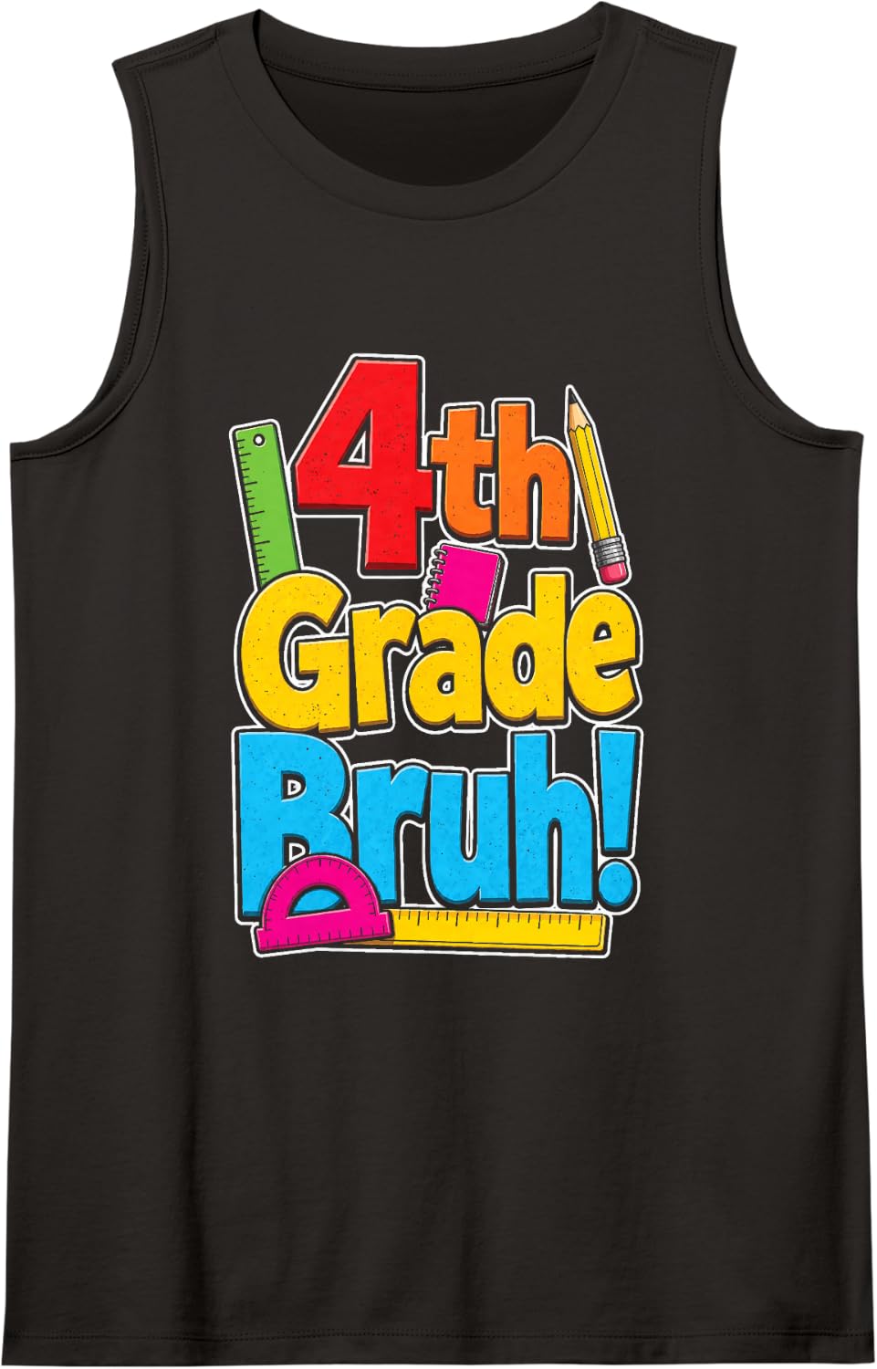 4th Grade Bruh Funny Distressed Retro First Day Kids Sleeveless Tank Top - Black