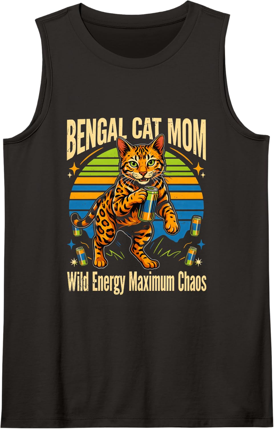 Spotted Cat Bengal Cat Mom Wild Energy Maximum Chaos Sleeveless Tank Top - Black