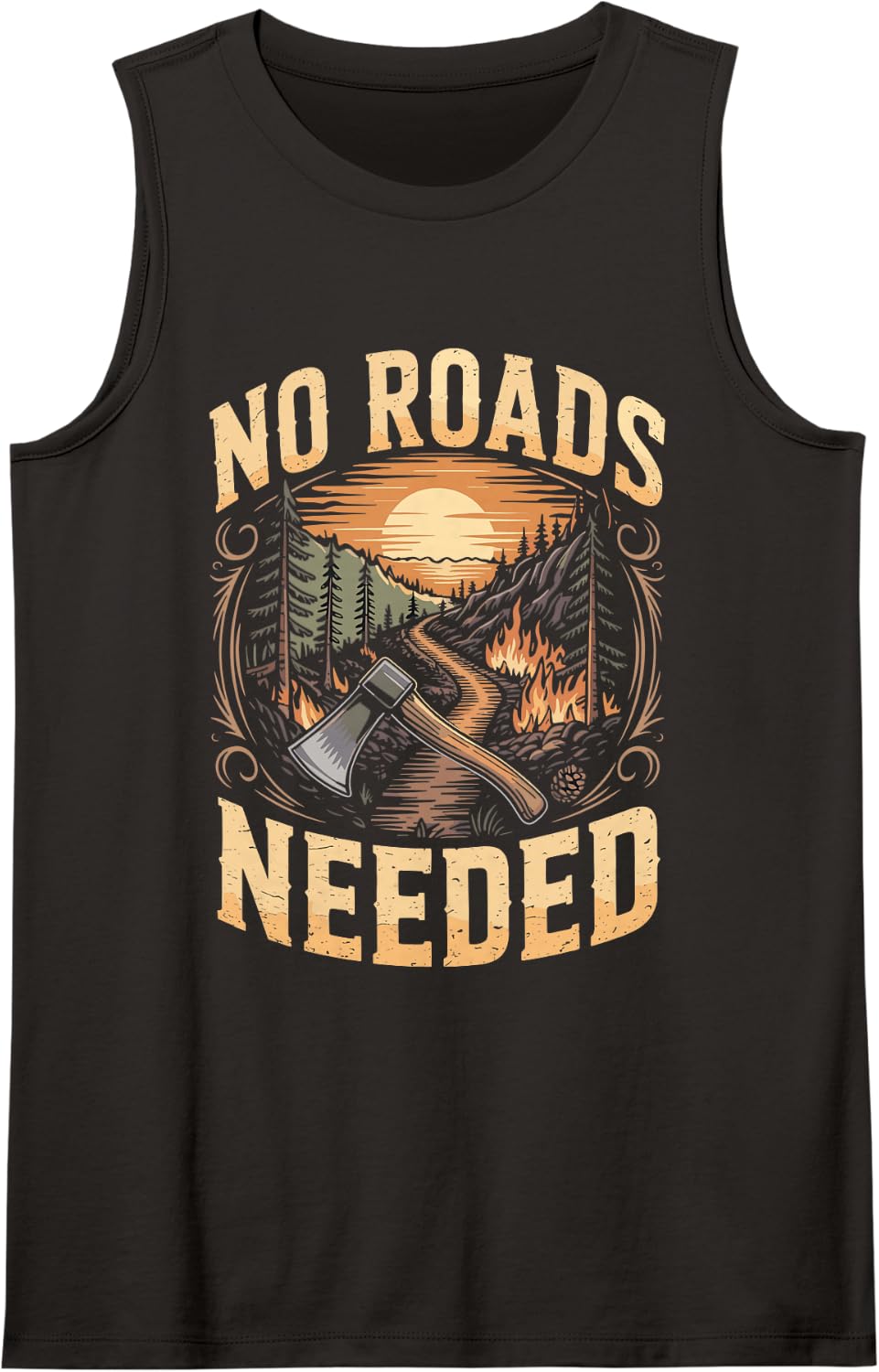 No Roads Needed Wildland Firefighter Sleeveless Tank Top - Black