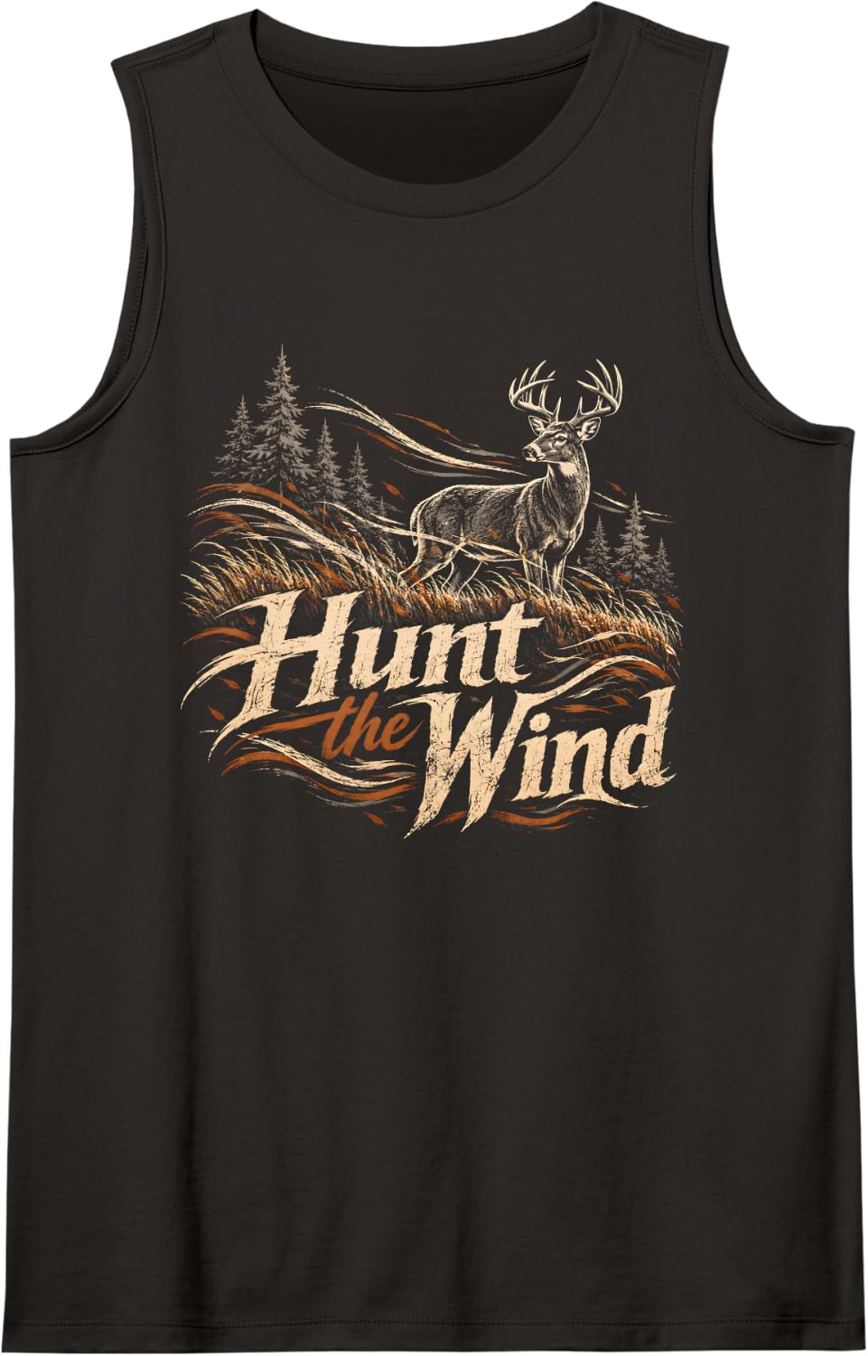 Deer Buck Hunting Forest Design Hunter Fan Sleeveless Tank Top - Black