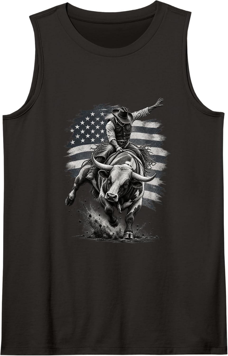 Patriotic Bull Riding American Flag Rodeo Cowboy Souvenir Sleeveless Tank Top - Black