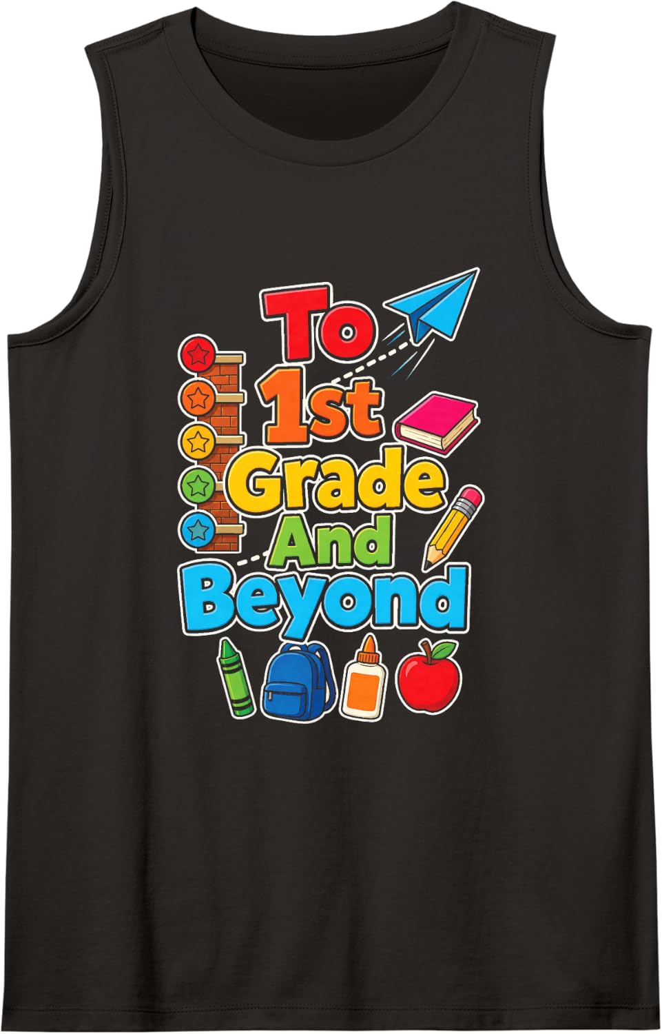 1st Grade and Beyond First Day Elementary School Kids Sleeveless Tank Top - Black