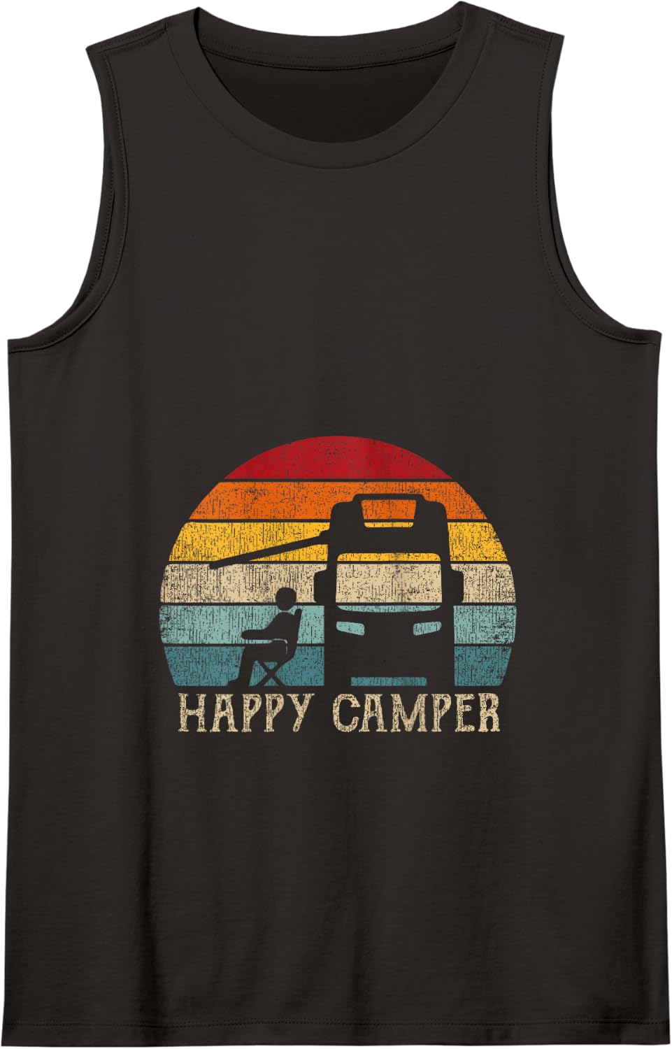 RV Camping Men 70s 80s Retro Happy Camper Tank Top - Black
