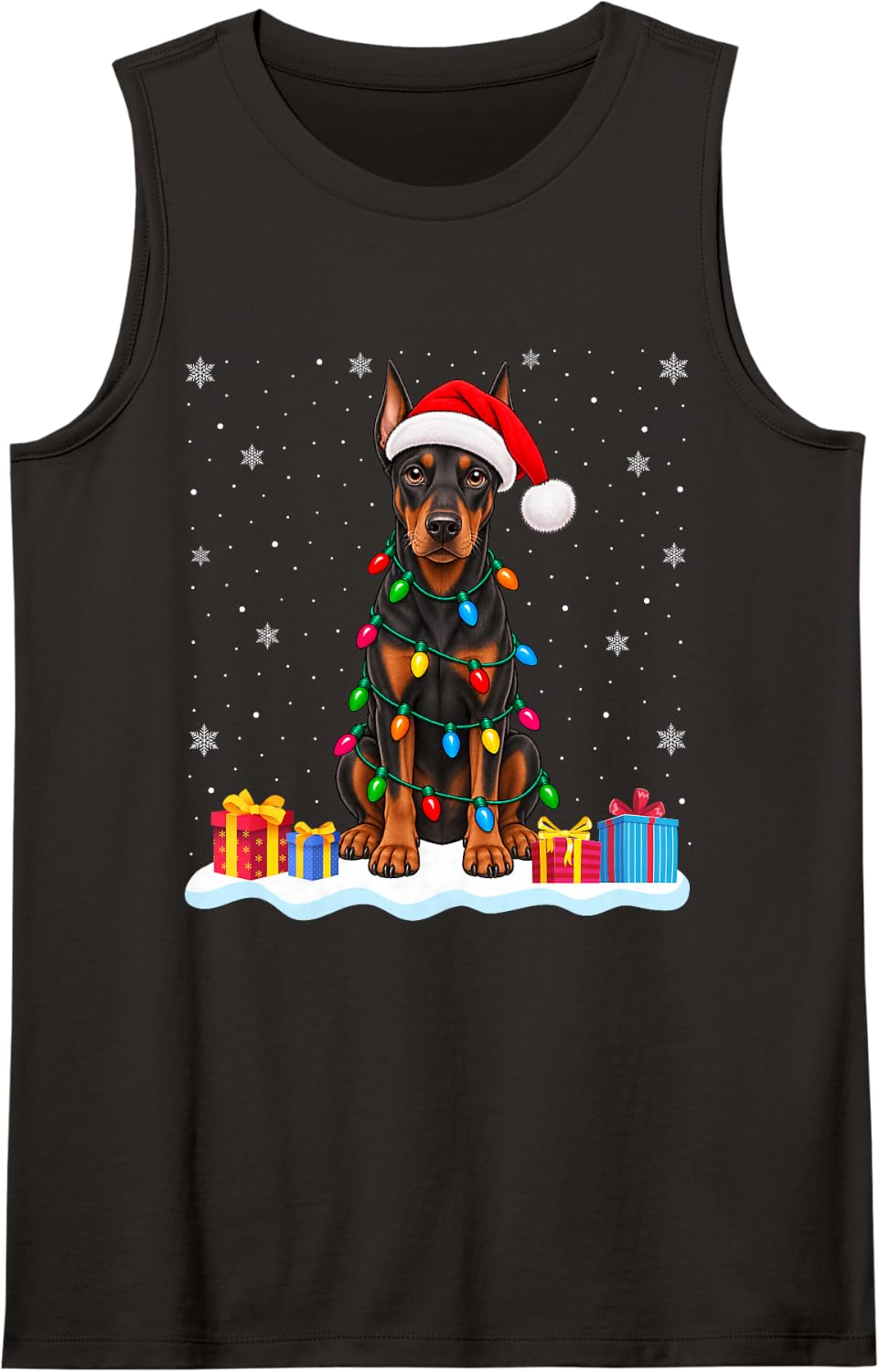 Funny Doberman Pinscher Christmas Sweater Santa Hat Dog Sleeveless Tank Top - Black
