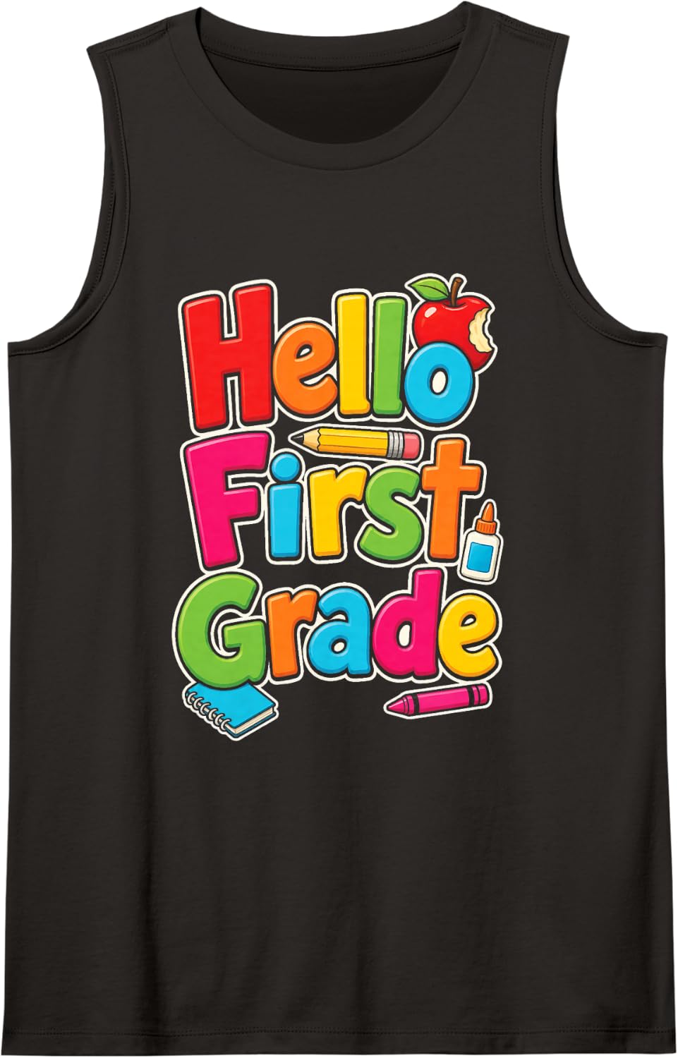 Hello First Grade Back to School Elementary Kids Gift Sleeveless Tank Top - Black