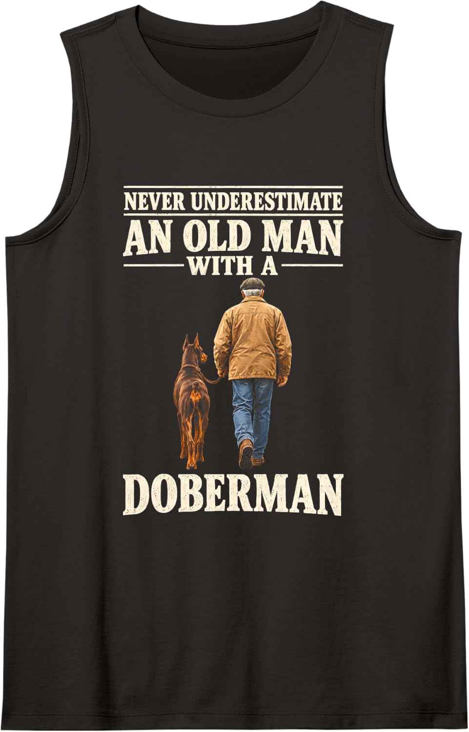 Never Underestimate an Old Man with A Doberman Grandpa Sleeveless Tank Top - Black