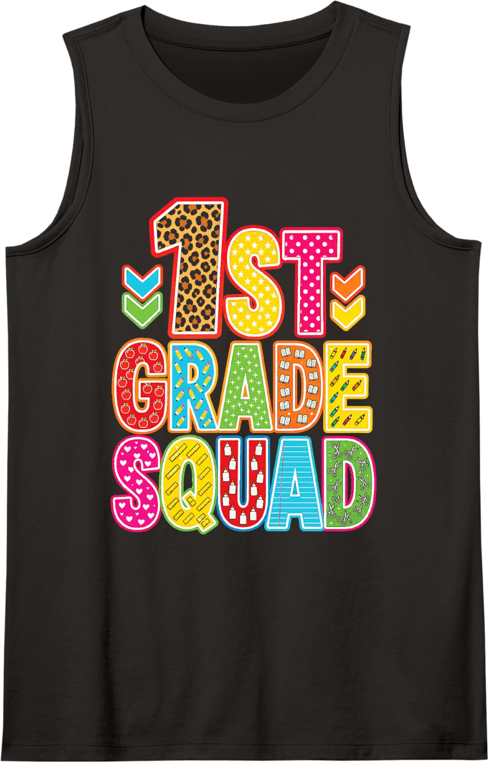 1st Grade Squad First Day of School Elementary Kids Sleeveless Tank Top - Black