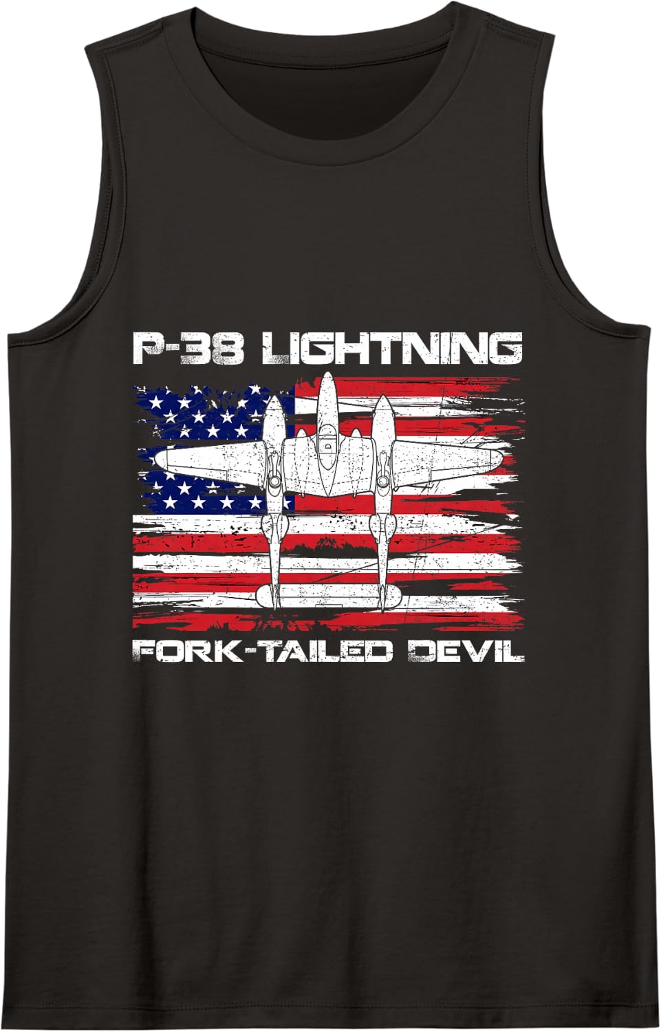 P-38 Lightning Fork-Tailed Devil Flag USA WW2 Aircraft Plane Sleeveless Tank Top - Black