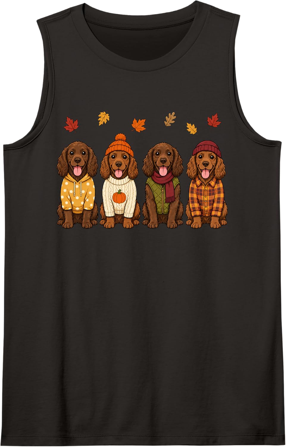 Boykin Spaniel Fall Autumn Season Pumpkin Dog Sleeveless Tank Top - Black