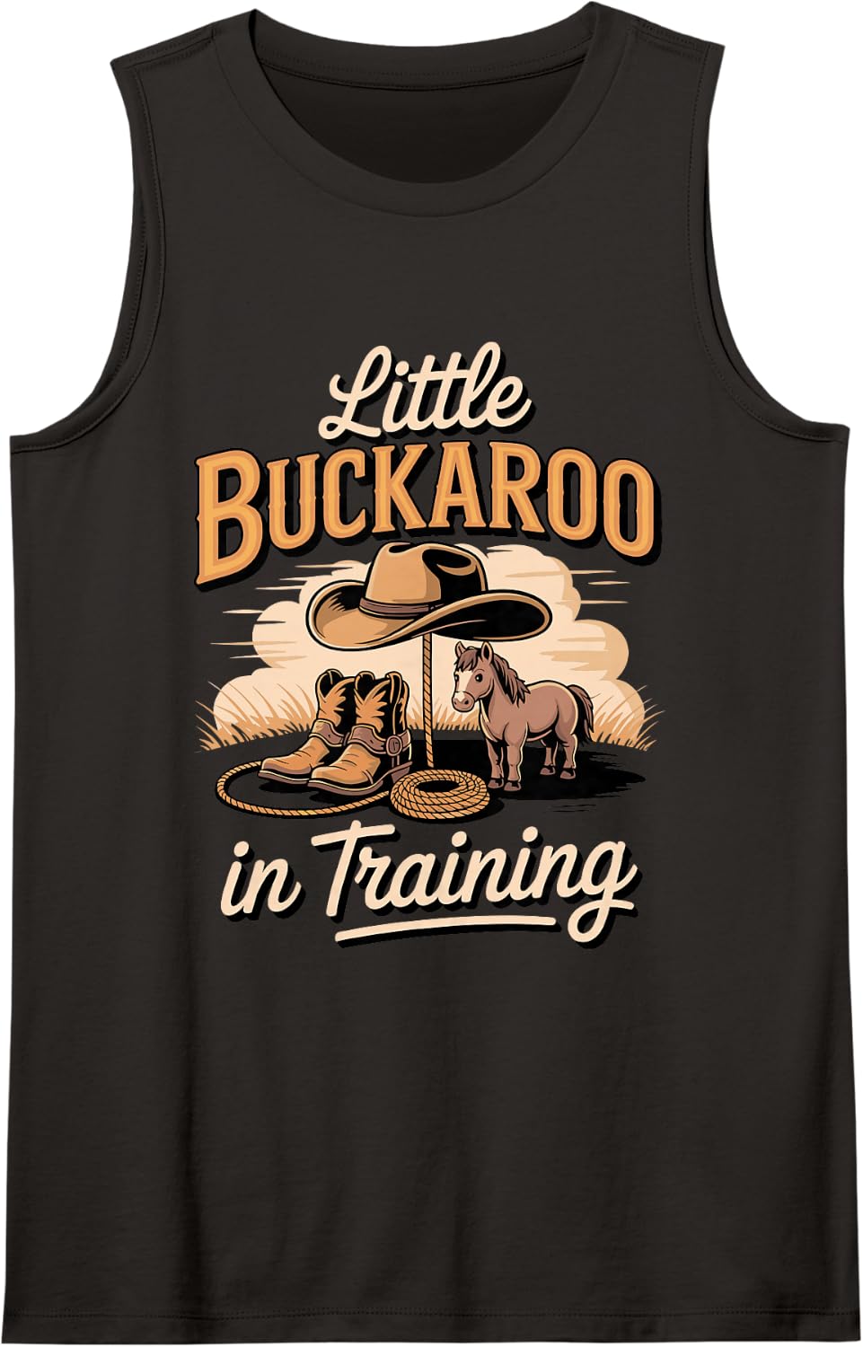 Little Buckaroo in Training Rodeo Sleeveless Tank Top - Black