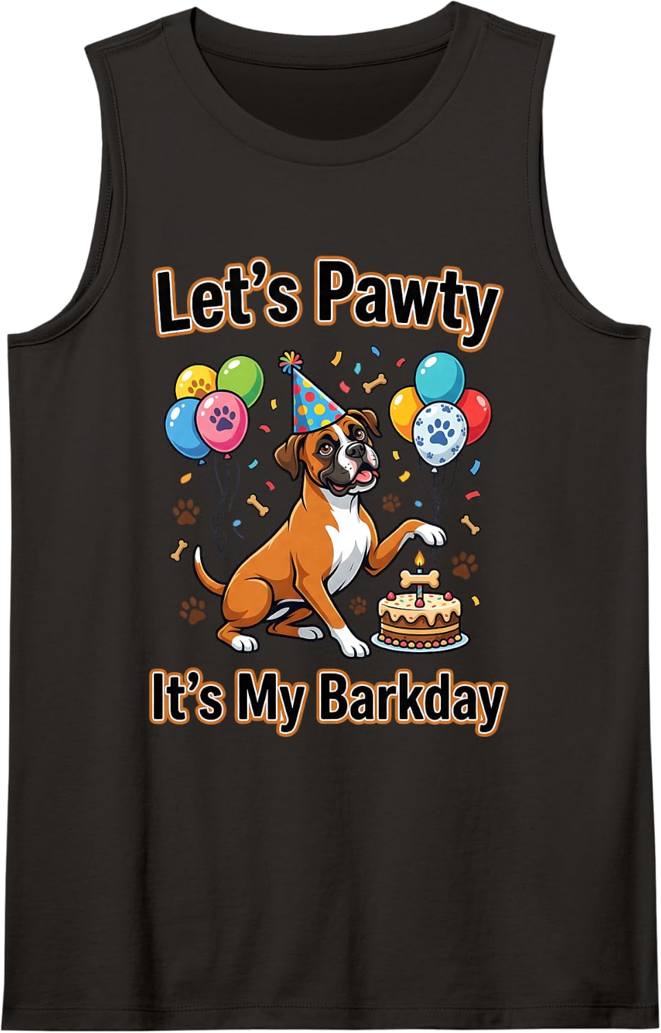 Boxer Dog Birthday Party Outfit Cute Fawn Boxer Bday Mom Dad Sleeveless Tank Top - Black