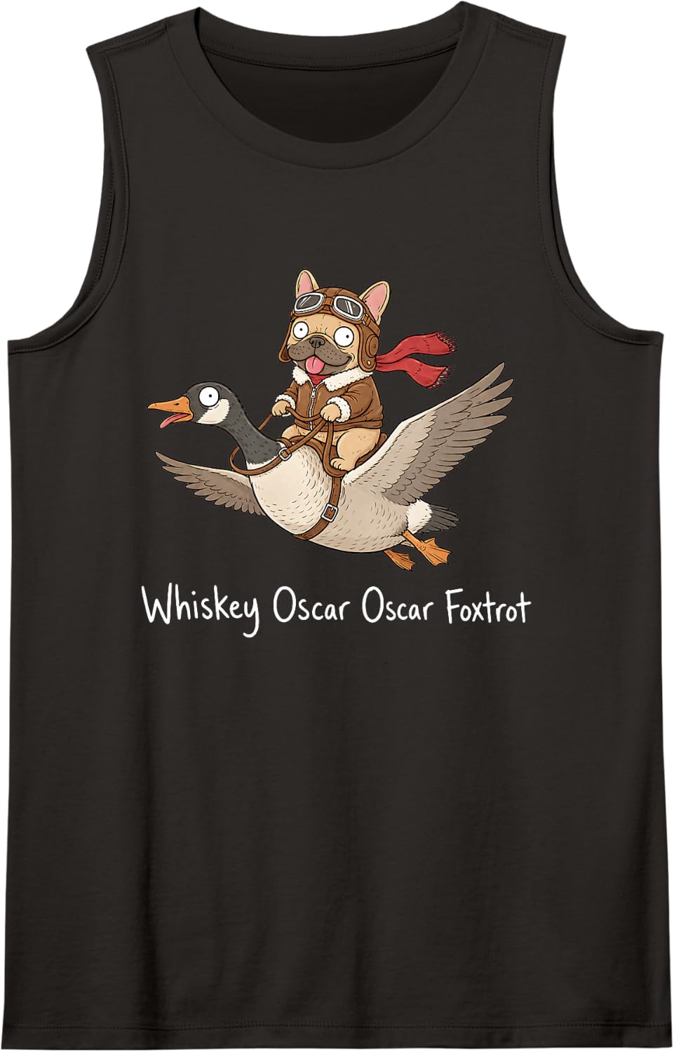 French Bulldog Pilot Whiskey Oscar Oscar Foxtrot Flying Sleeveless Tank Top - Black