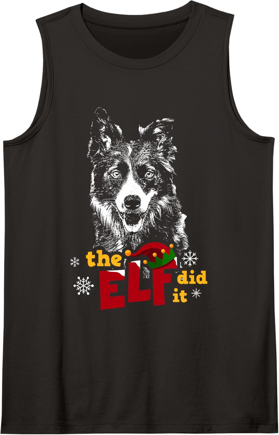 Elf Did it Funny Border Collie Christmas Sleeveless Tank Top - Black