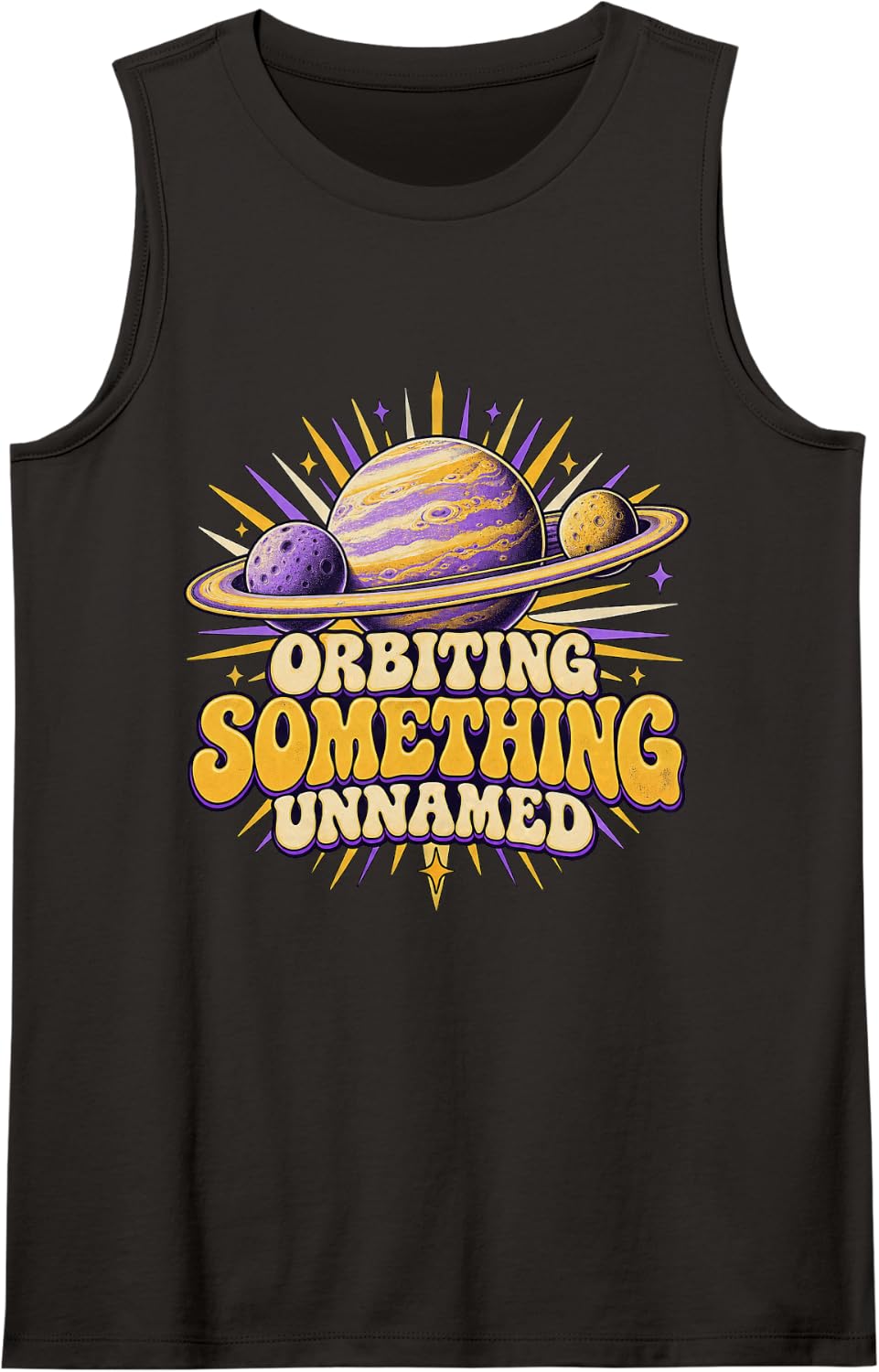 Orbiting Something Unnamed Psychedelic Space Planets Sleeveless Tank Top - Black