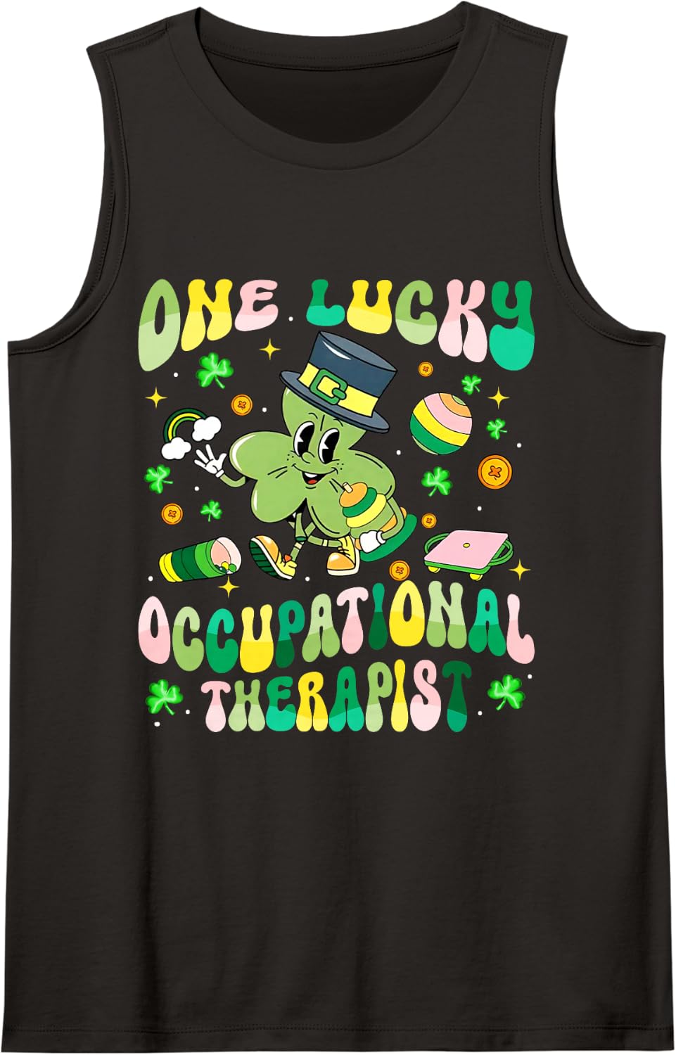 One Lucky Occupational Therapist OT Shamrock St Patricks Day Sleeveless Tank Top - Black