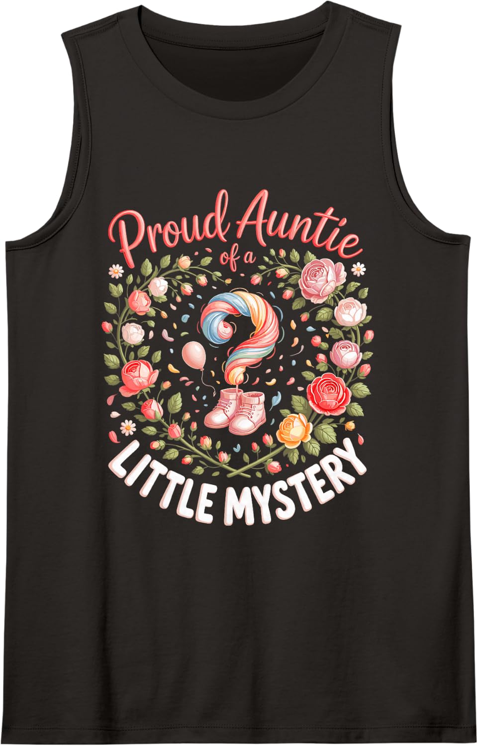 Proud Auntie of A Little Mystery Gender Reveal Auntie Baby Sleeveless Tank Top - Black