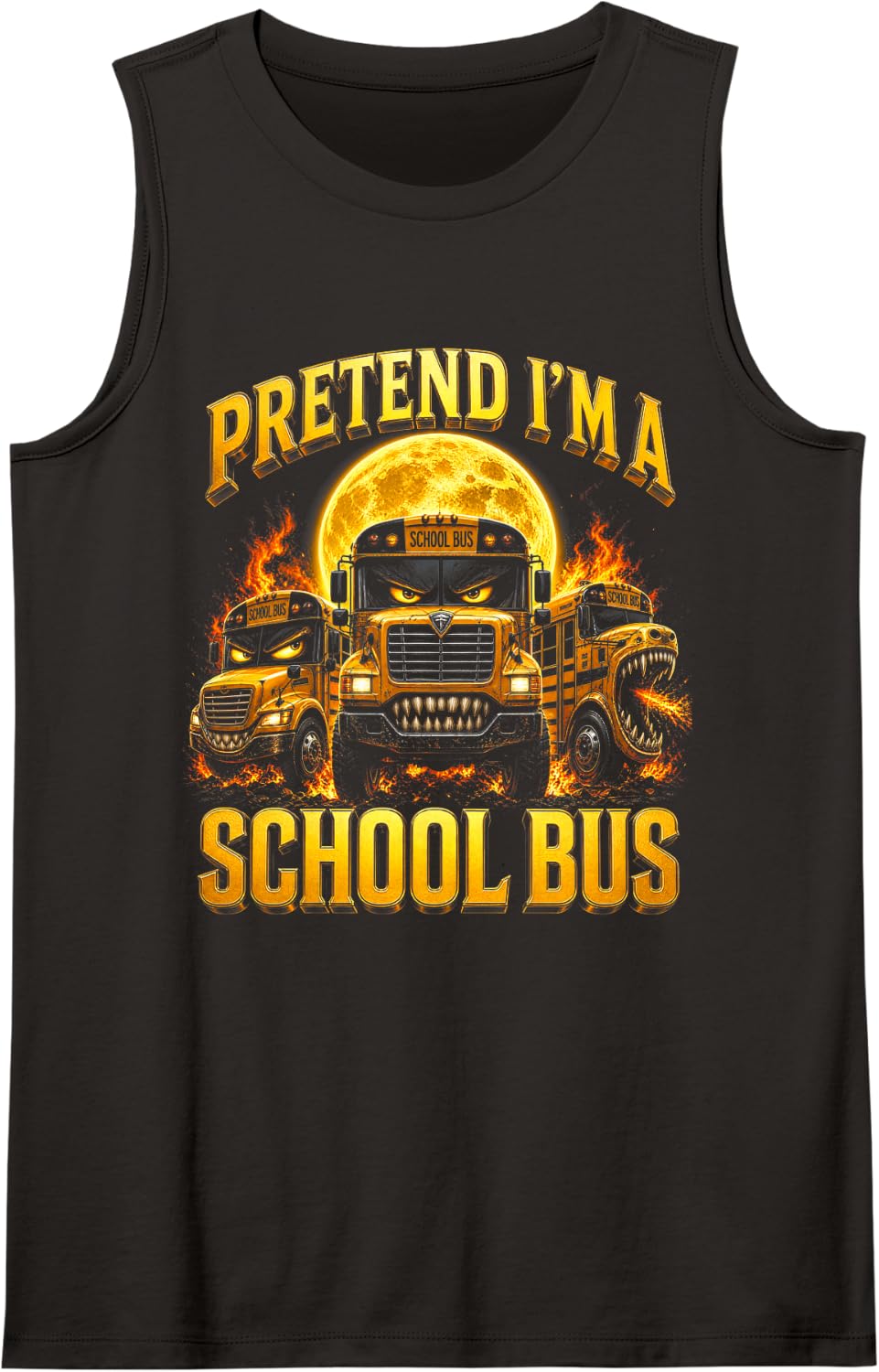 Pretend Im A School Bus Monster Funny Bootleg Sleeveless Tank Top - Black