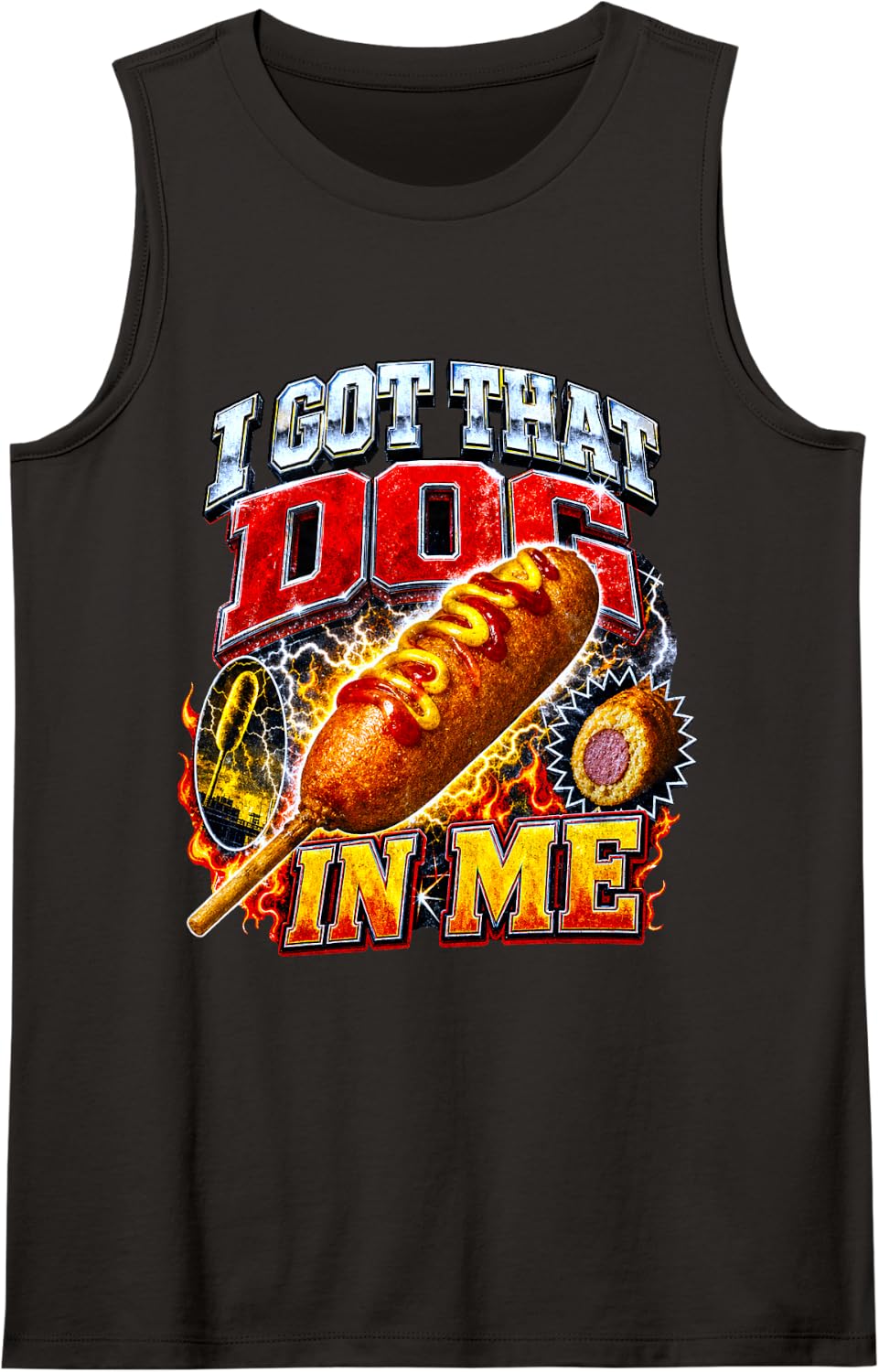 Funny I Got that Dog in Me Bootleg Meme Corndog Pun Dad Joke Sleeveless Tank Top - Black