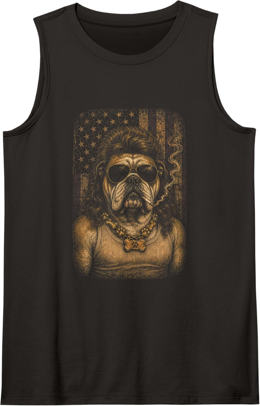 Bulldog Biker American Flag Outlaw Dog Illustration Sleeveless Tank Top - Black