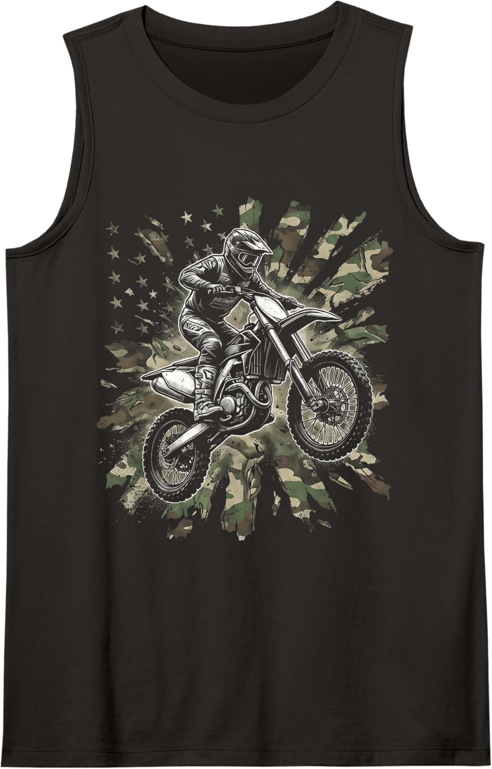 Camouflage Dirt Bike Racing Camo Dirt Biker USA Motocross Sleeveless Tank Top - Black