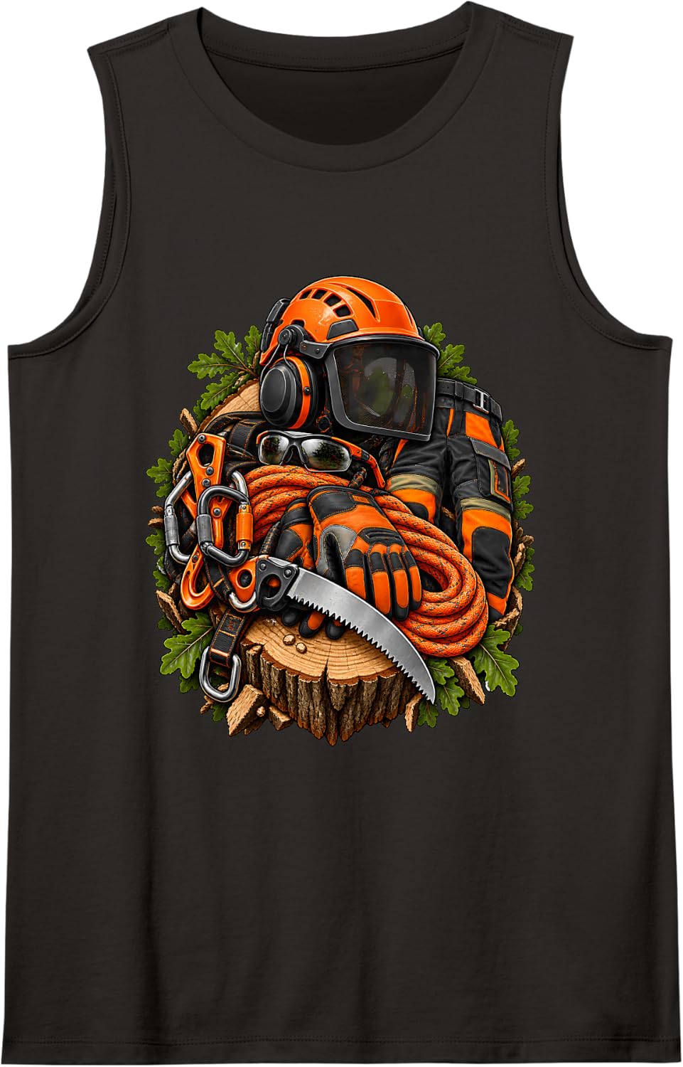 Arborist Tree Climber Safety Gear Rope Chainsaw Tree Worker Sleeveless Tank Top - Black