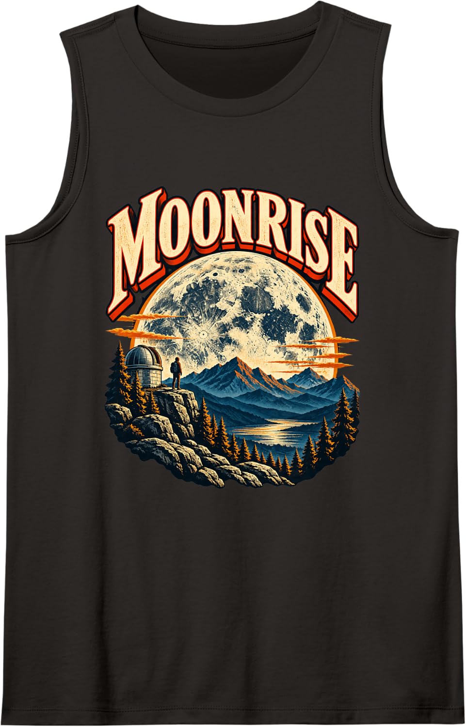 Vintage Moonrise Astronomy Lunar Mountain Design Sleeveless Tank Top - Black