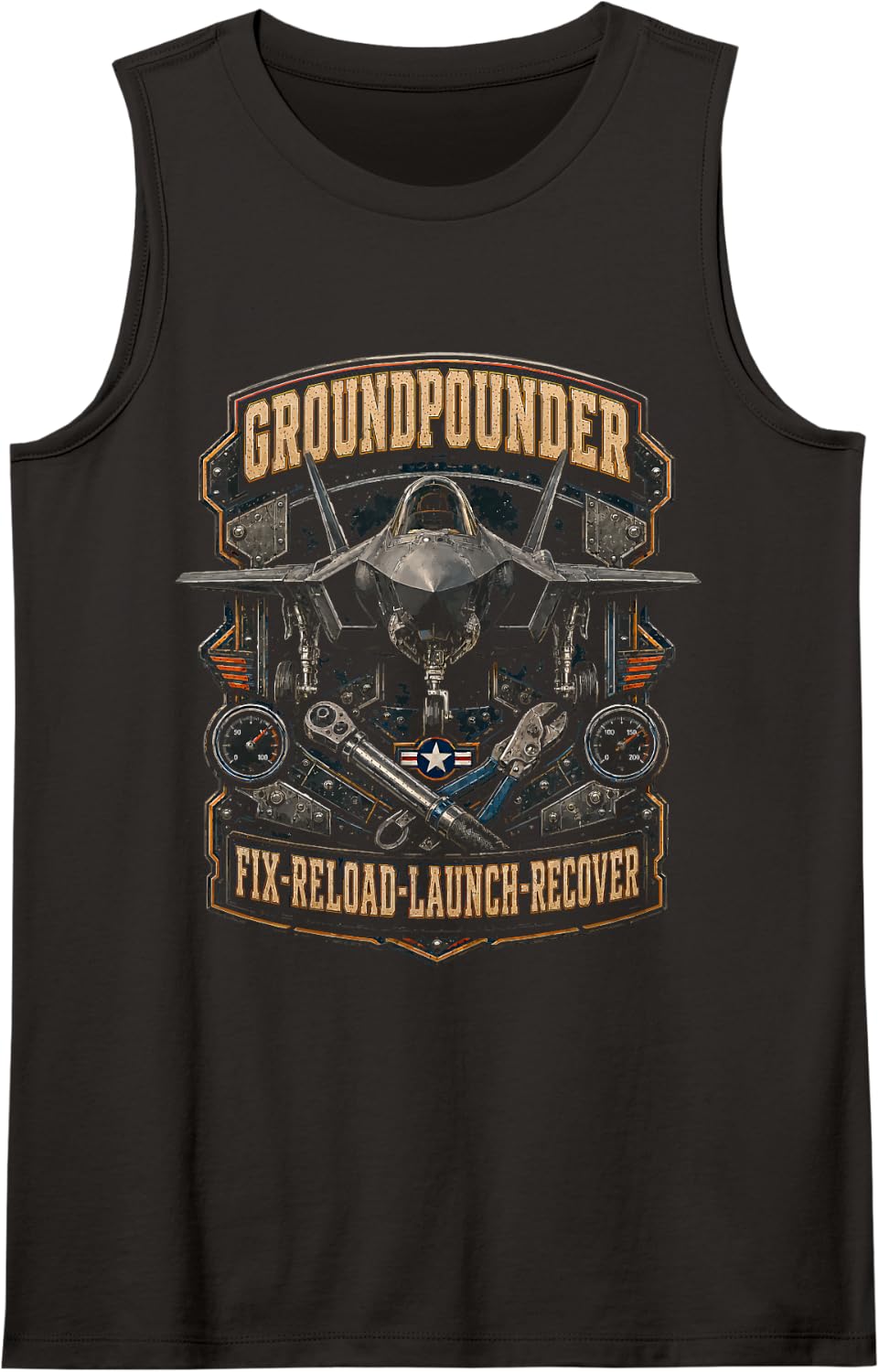 Groundpounder Fighter Jet Aircraft Maintainer Vintage Design Tank Top - Black