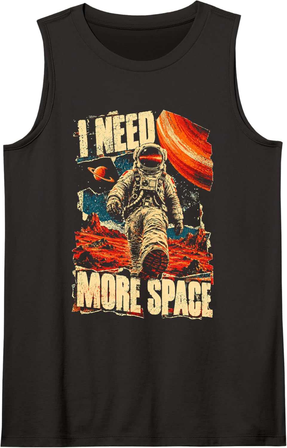 Astronaut Space Walk - I Need More Space Cosmic Sleeveless Tank Top - Black