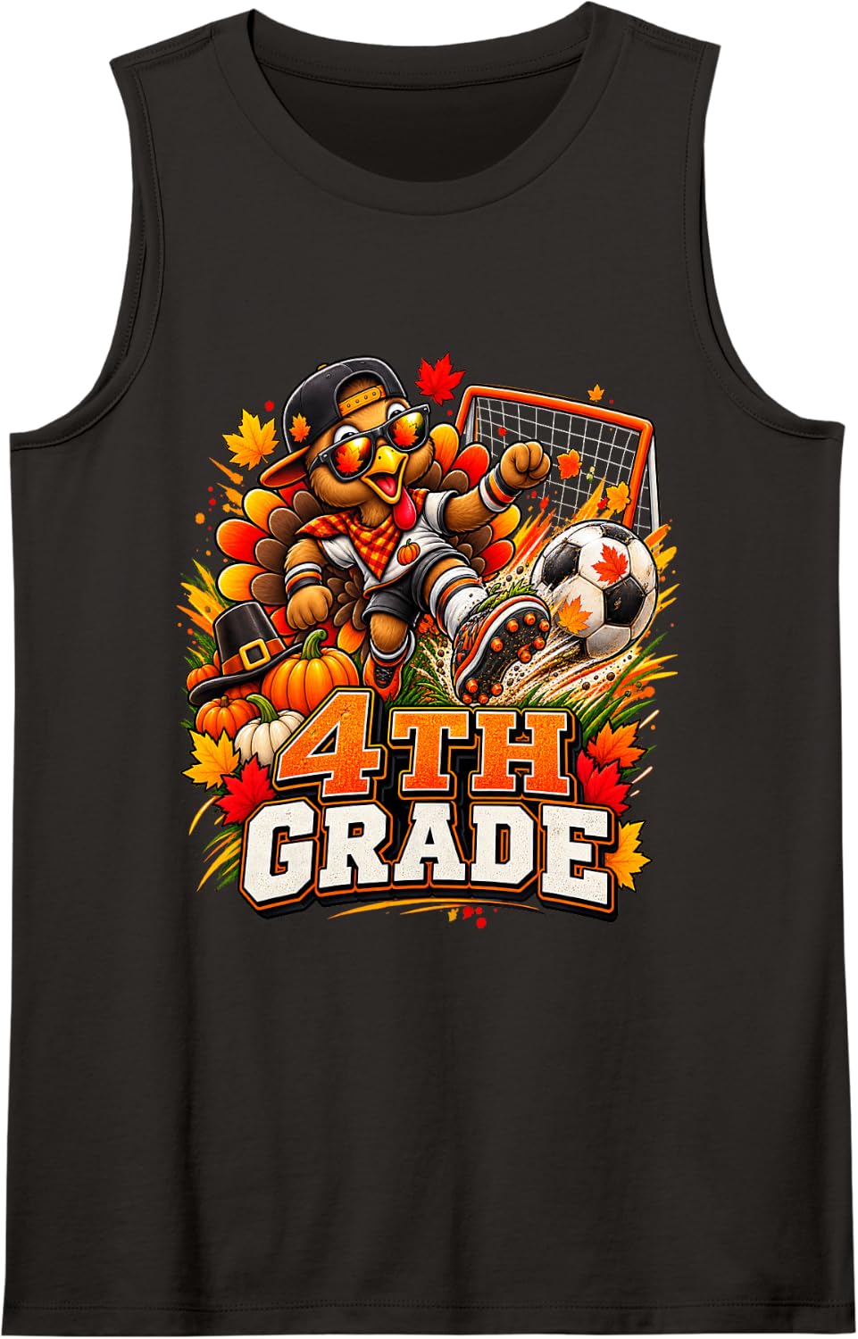 Funny Fourth Grade Turkey 4th Grade Soccer Thanksgiving Sleeveless Tank Top - Black