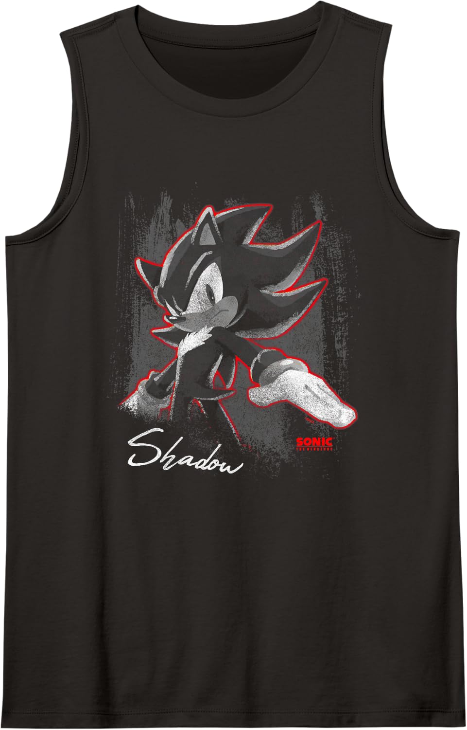 Sonic The Hedgehog Neon Outline Blackboard Shadow Portrait Sleeveless Tank Top - Black