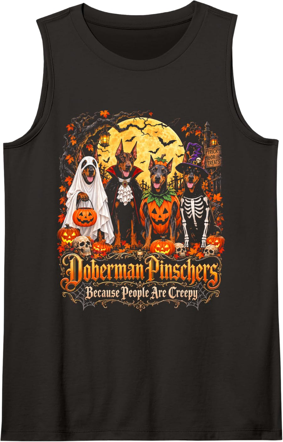 Doberman Pinschers Because People are Creepy Halloween Dog Sleeveless Tank Top - Black