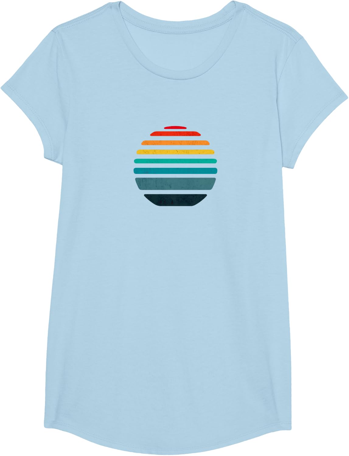 Retro Sun and Vintage Sunset Design with Cutout Graphic T-Shirt - Girls Baby Blue
