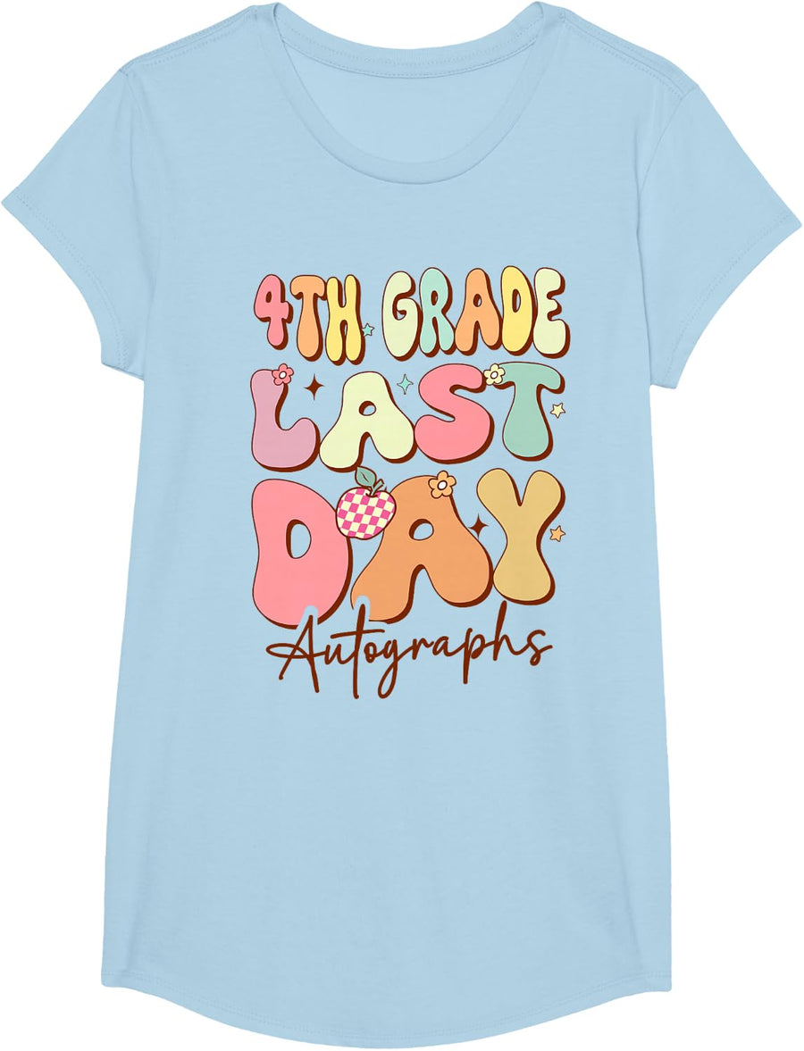 Last Day Autograph 4th Grade Graduation Boys Girls 2026 T-Shirt - Girls Baby Blue